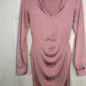 Pink Ruched Cowl Neck Bodycon Dress